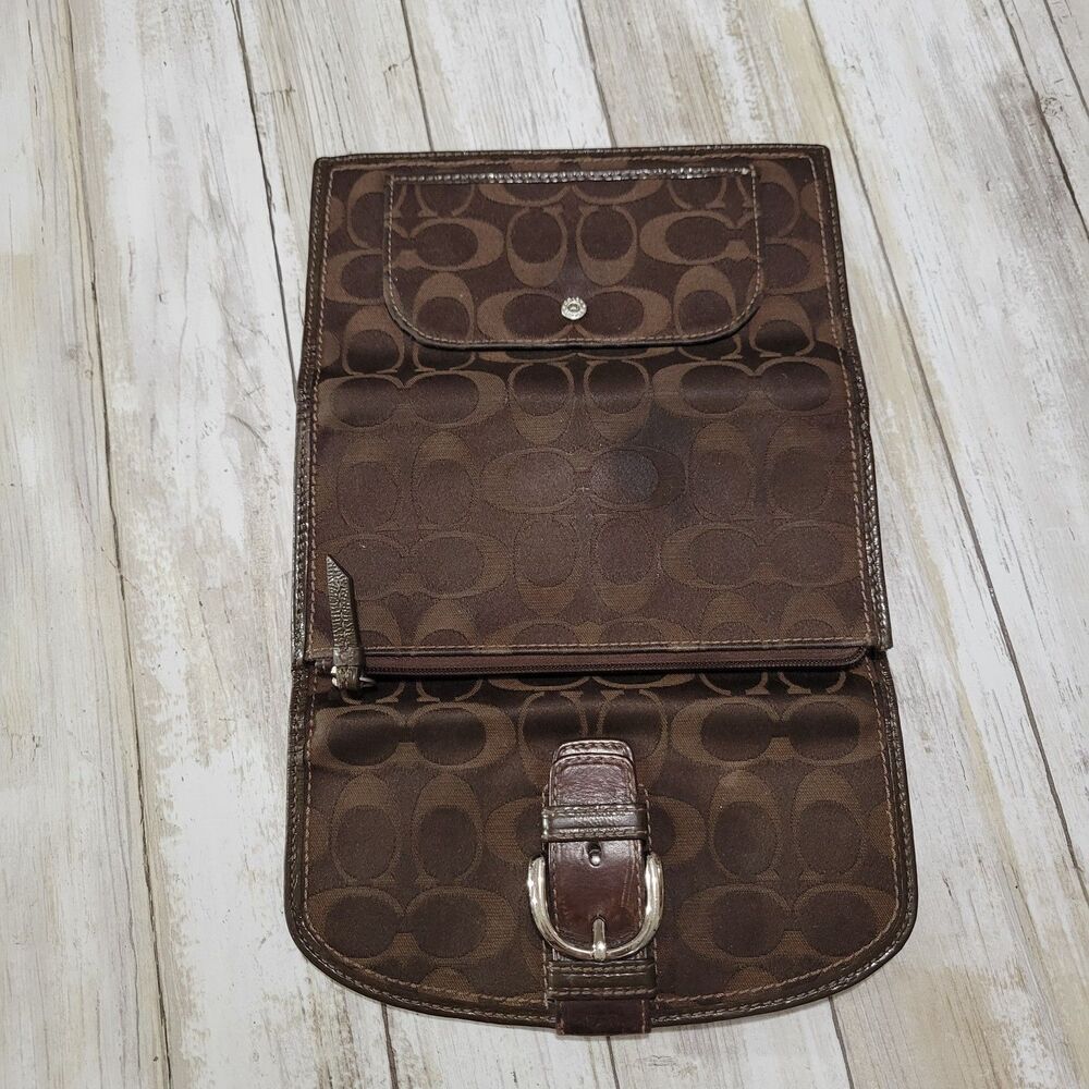 Coach Signature Trifold Large canvas Checkbook Wallet - Picture 3 of 8